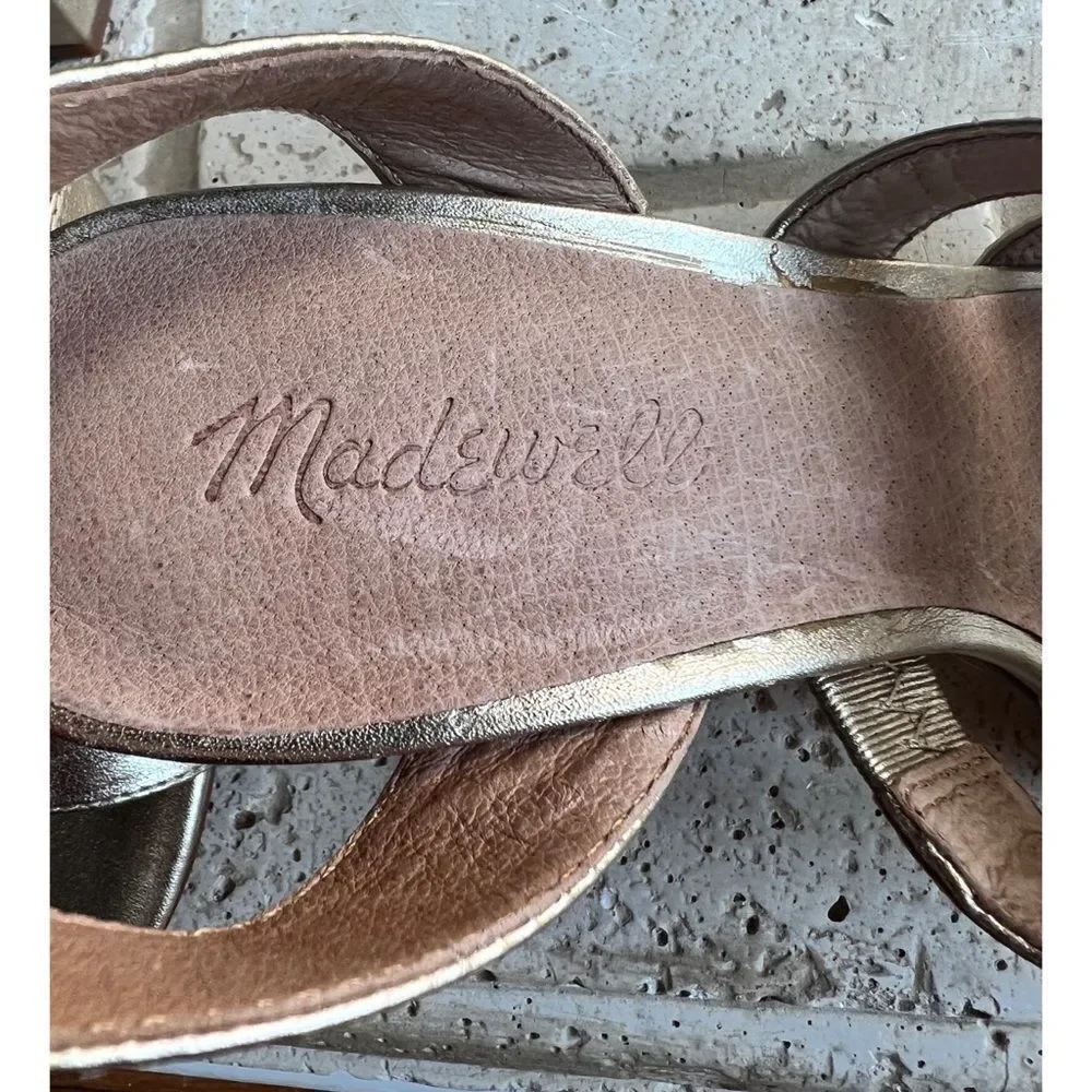 Madewell Women’s Metallic White Gold Bistra 3 Strap Maria Sandals Sz 8 H2158 NIB